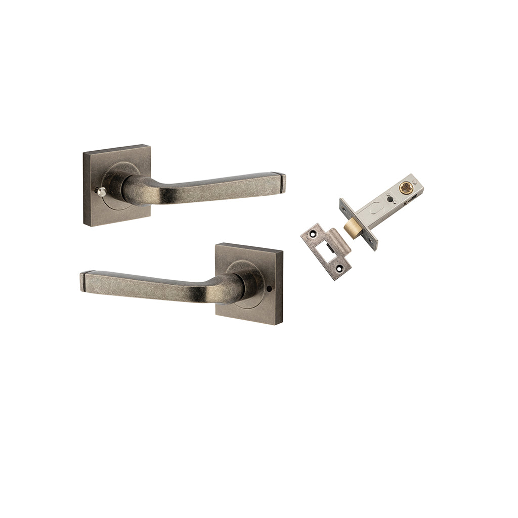 Annecy Lever - Square Rose Distressed Nickel / Privacy / Inbuilt Privacy Kit