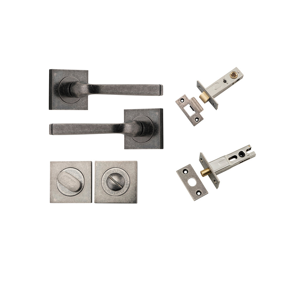 Annecy Lever - Square Rose Distressed Nickel / Privacy / Separate Privacy Kit