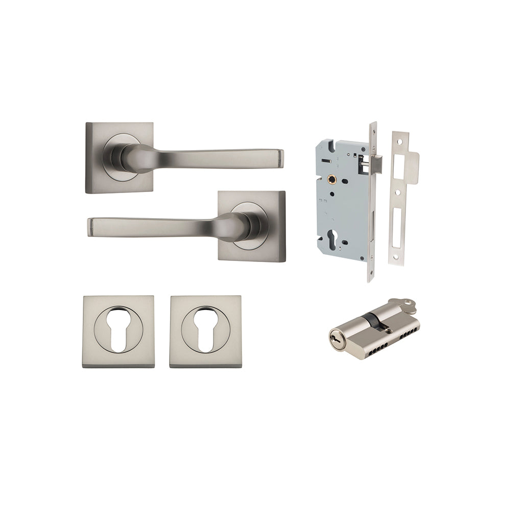 Annecy Lever - Square Rose Satin Nickel / Entrance / Entrance Kit Dual Function (Key-Key)
