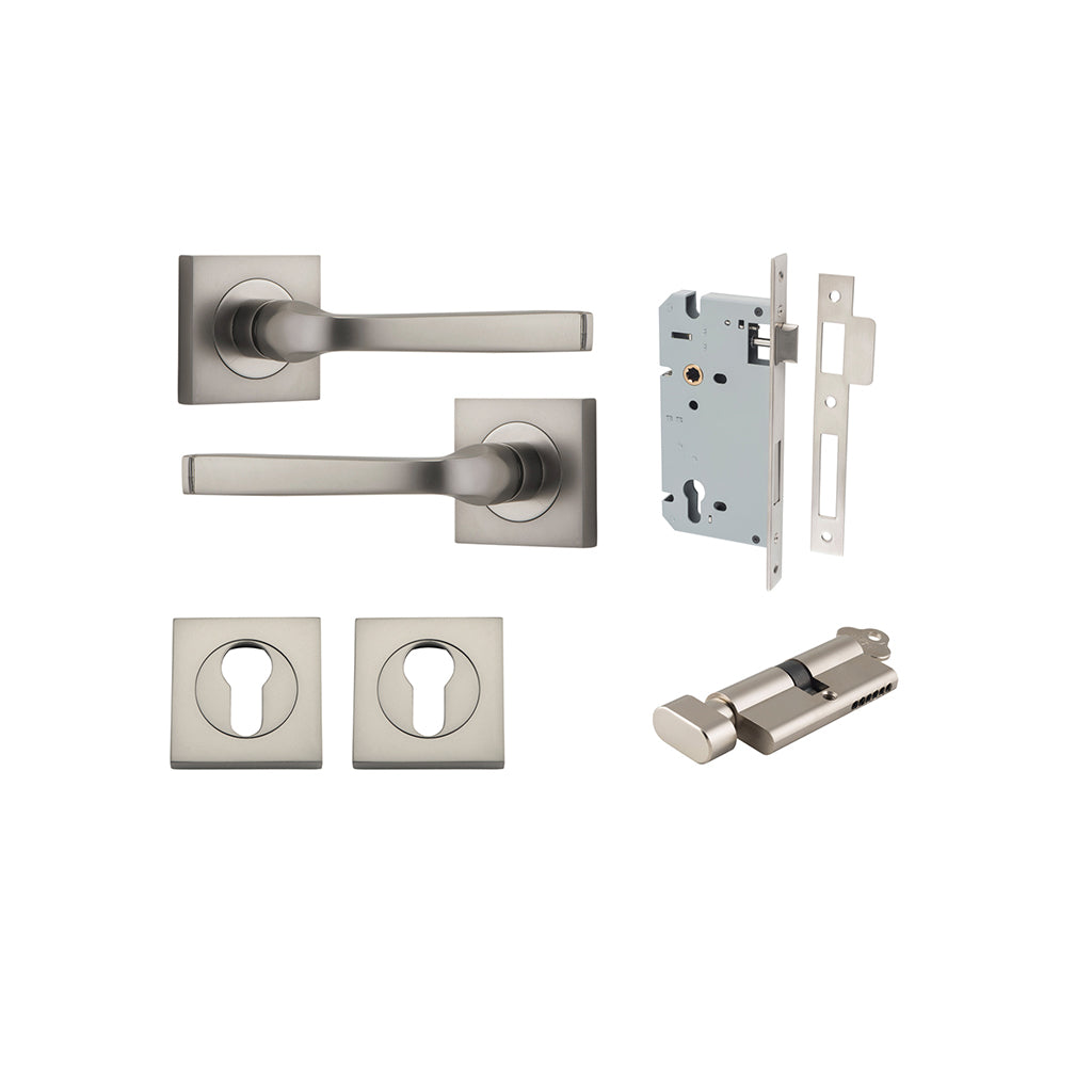Annecy Lever - Square Rose Satin Nickel / Entrance / Entrance Kit (Key-Thumb)