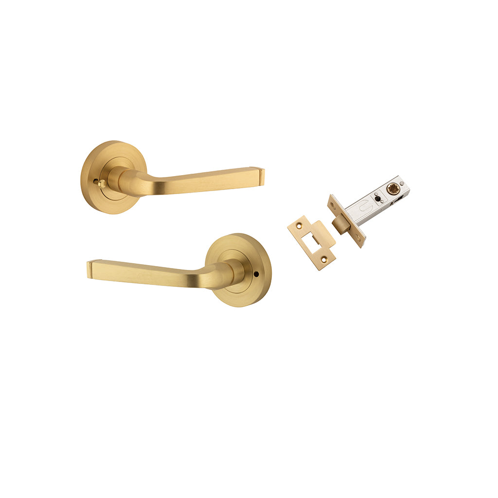 Annecy Lever - Round Rose Brushed Brass / Privacy / Inbuilt Privacy Kit