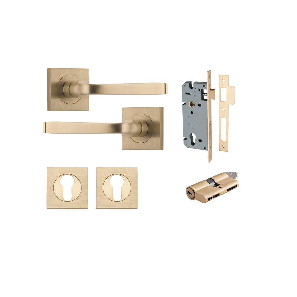 Annecy Lever - Square Rose Brushed Brass / Entrance / Entrance Kit Dual Function (Key-Key)