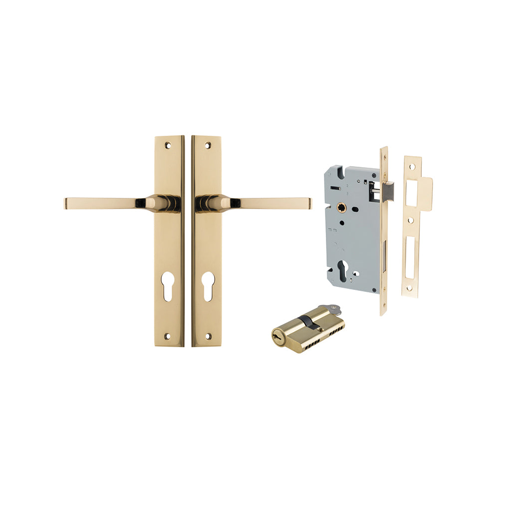 Annecy Lever - Rectangular Backplate Polished Brass / Entrance / Entrance Kit Dual Function (Key-Key)