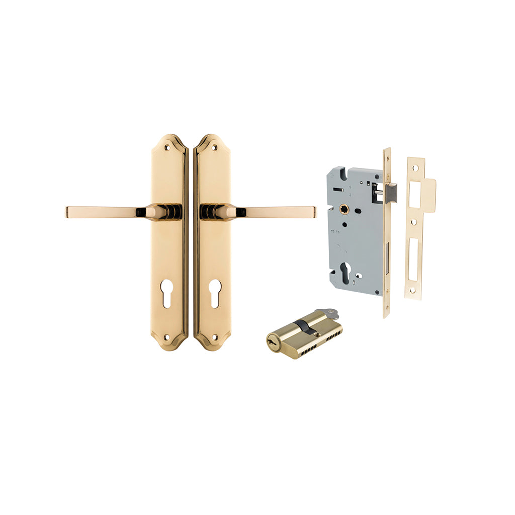 Annecy Lever - Shouldered Backplate Polished Brass / Entrance / Entrance Kit Dual Function (Key-Key)
