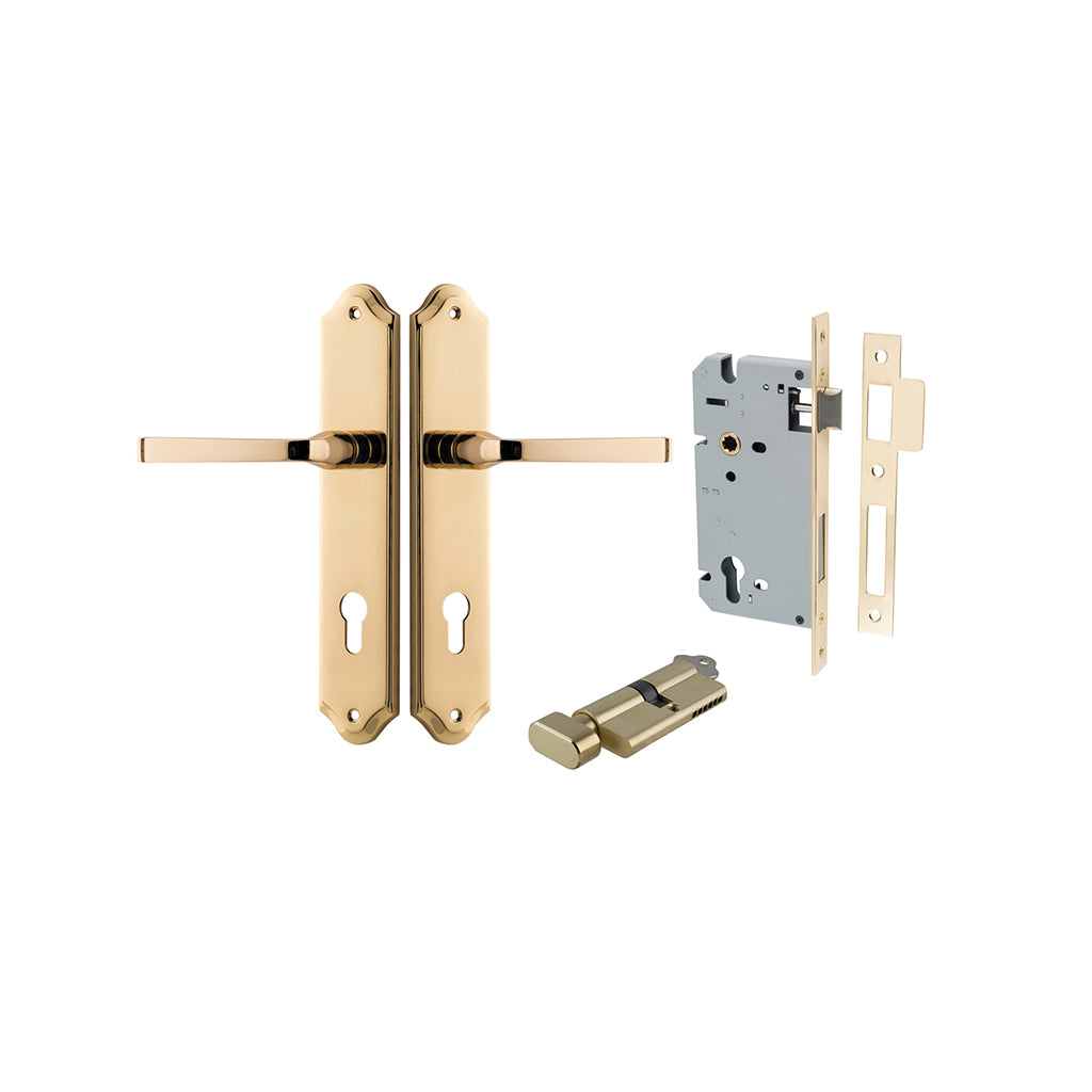 Annecy Lever - Shouldered Backplate Polished Brass / Entrance / Entrance Kit (Key-Thumb)