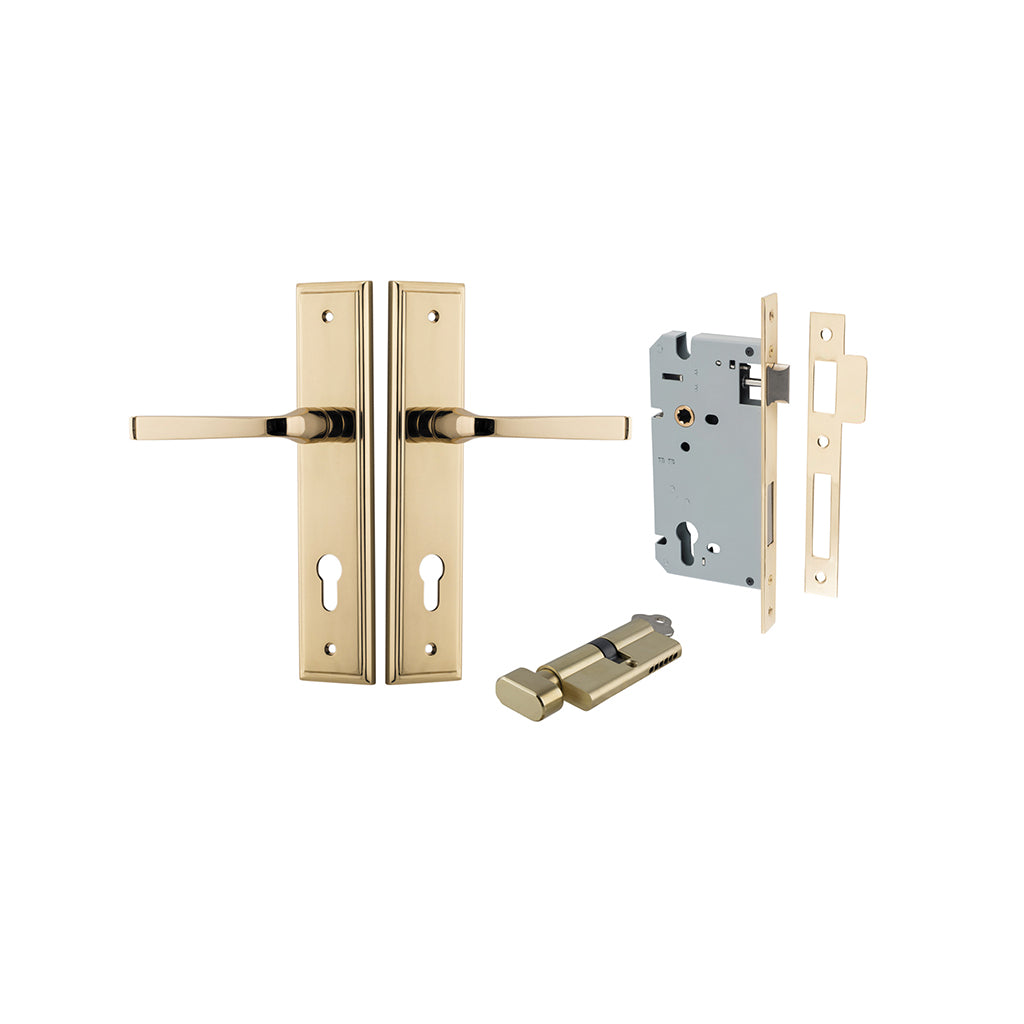 Annecy Lever - Stepped Backplate Polished Brass / Entrance / Entrance Kit (Key-Thumb)