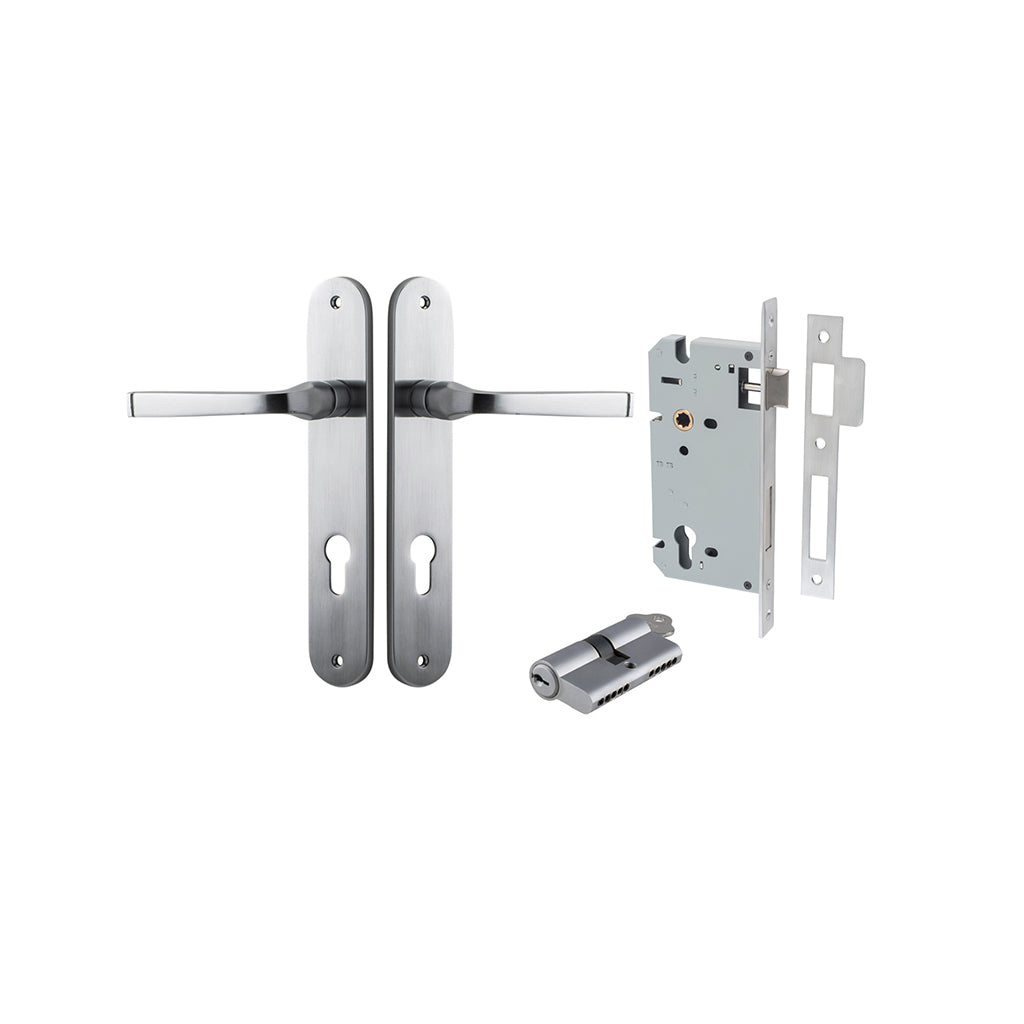 Annecy Lever - Oval Backplate Brushed Chrome / Entrance / Entrance Kit Dual Function (Key-Key)