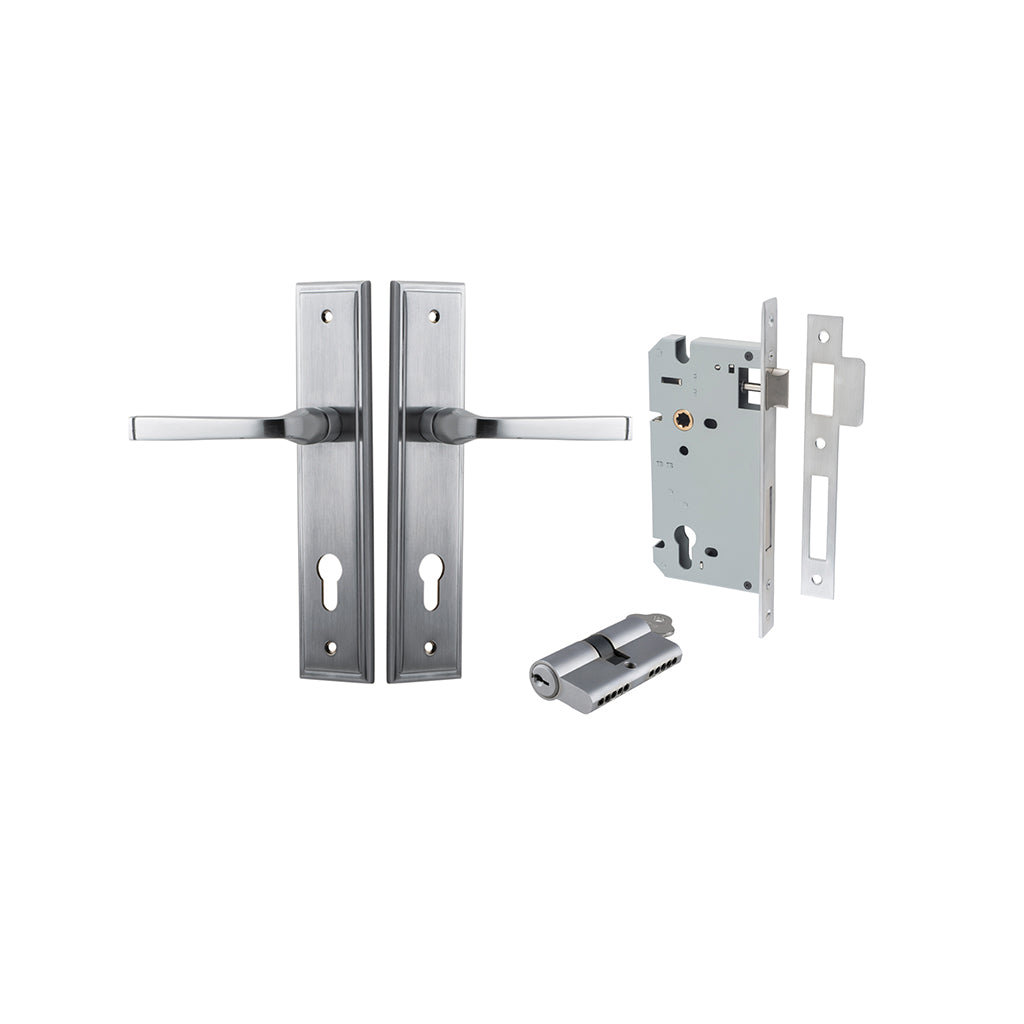Annecy Lever - Stepped Backplate Brushed Chrome / Entrance / Entrance Kit Dual Function (Key-Key)