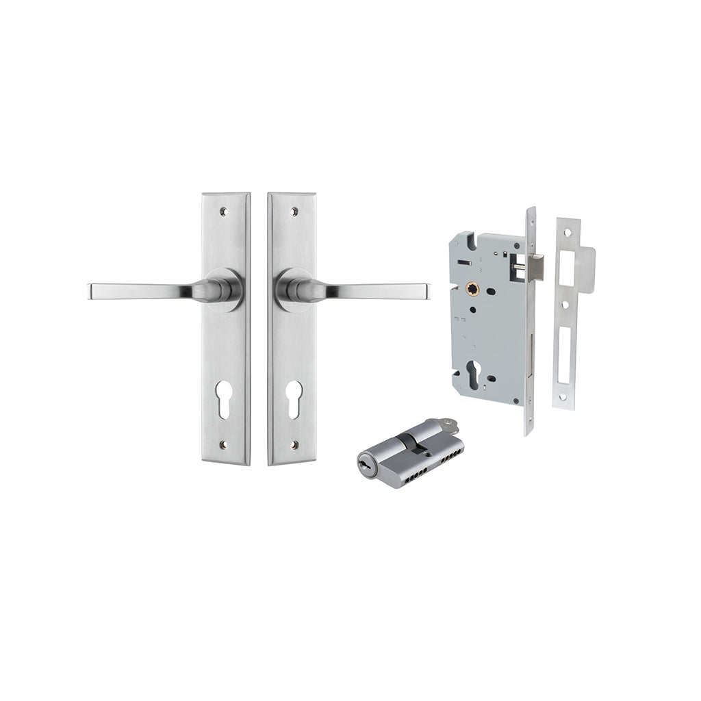 Annecy Lever - Chamfered Backplate Brushed Chrome / Entrance / Entrance Kit Dual Function (Key-Key)