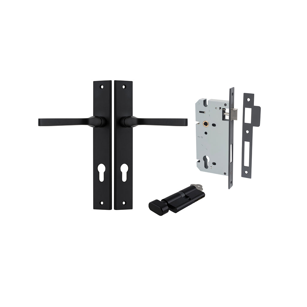 Annecy Lever - Rectangular Backplate Matt Black / Entrance / Entrance Kit (Key-Thumb)