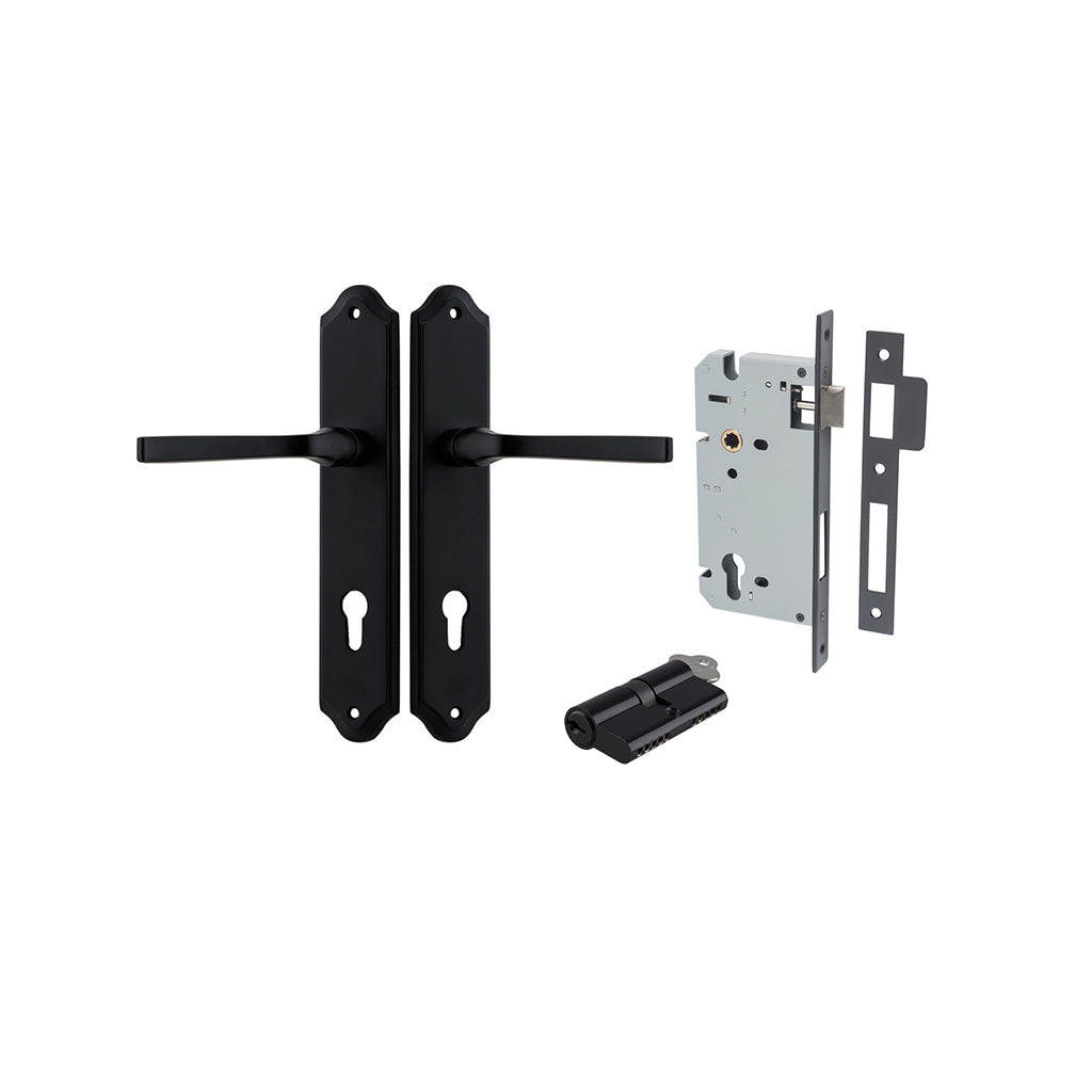 Annecy Lever - Shouldered Backplate Matt Black / Entrance / Entrance Kit Dual Function (Key-Key)