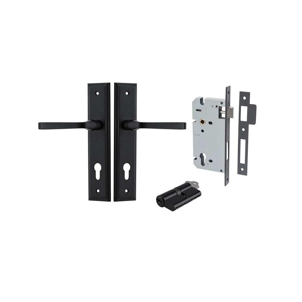 Annecy Lever - Stepped Backplate Matt Black / Entrance / Entrance Kit Dual Function (Key-Key)