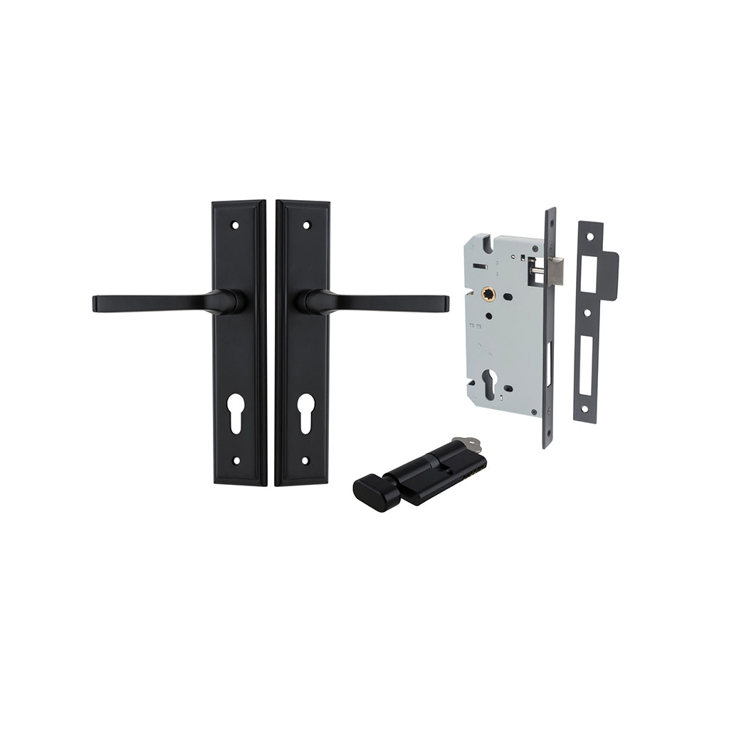 Annecy Lever - Stepped Backplate Matt Black / Entrance / Entrance Kit (Key-Thumb)