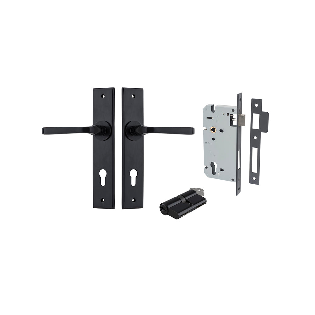 Annecy Lever - Chamfered Backplate Matt Black / Entrance / Entrance Kit Dual Function (Key-Key)