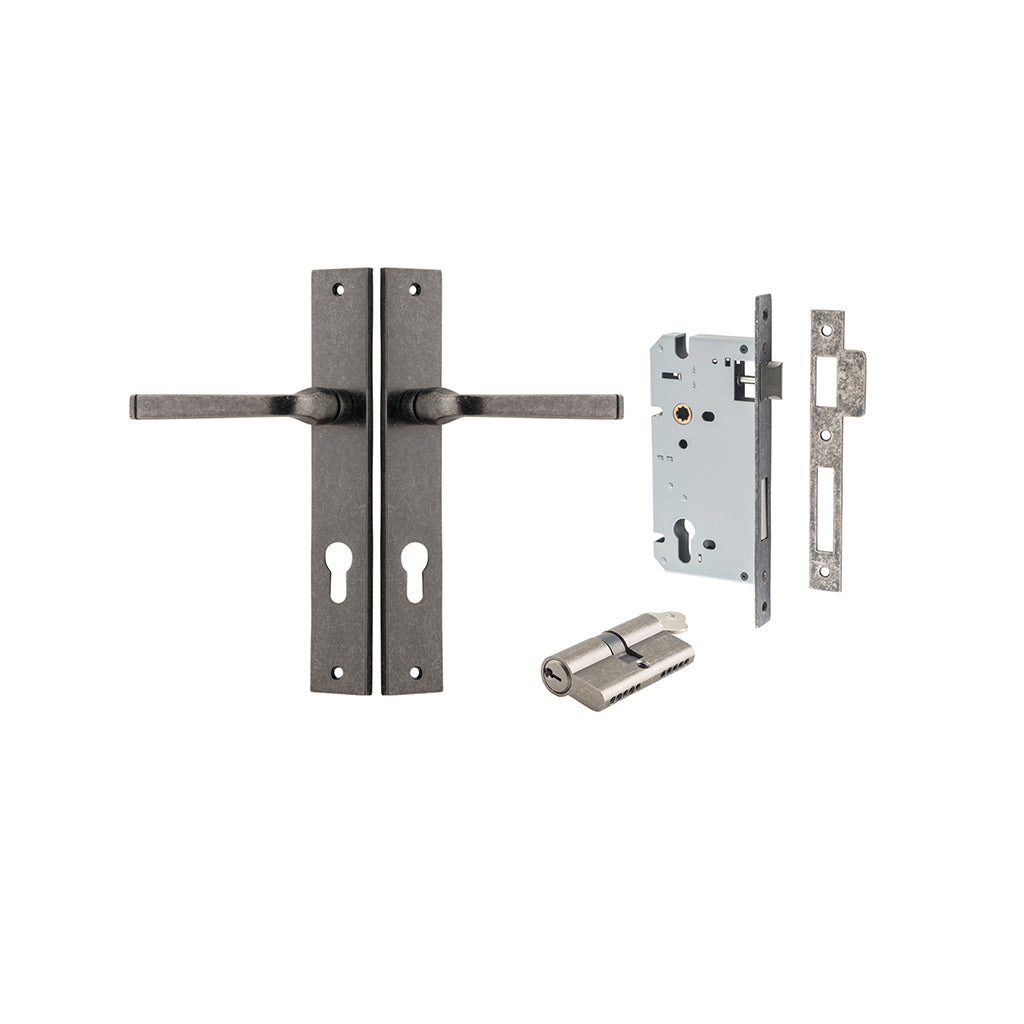 Annecy Lever - Rectangular Backplate Distressed Nickel / Entrance / Entrance Kit Dual Function (Key-Key)