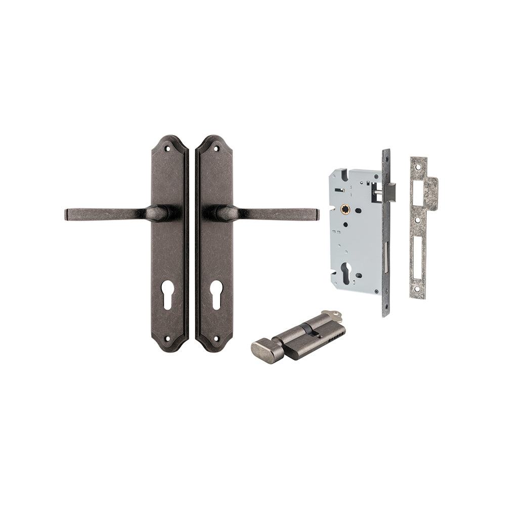 Annecy Lever - Shouldered Backplate Distressed Nickel / Entrance / Entrance Kit (Key-Thumb)