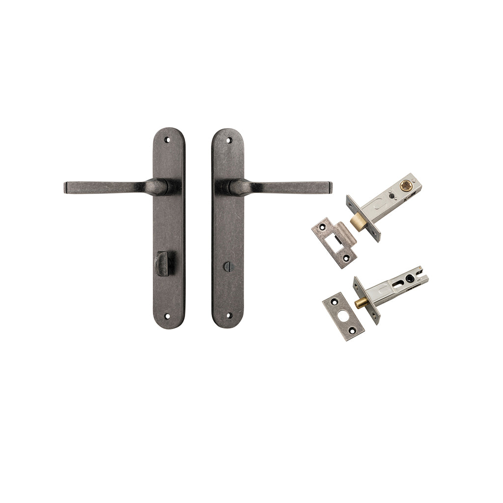 Annecy Lever - Oval Backplate Distressed Nickel / Privacy / Separate Privacy Kit