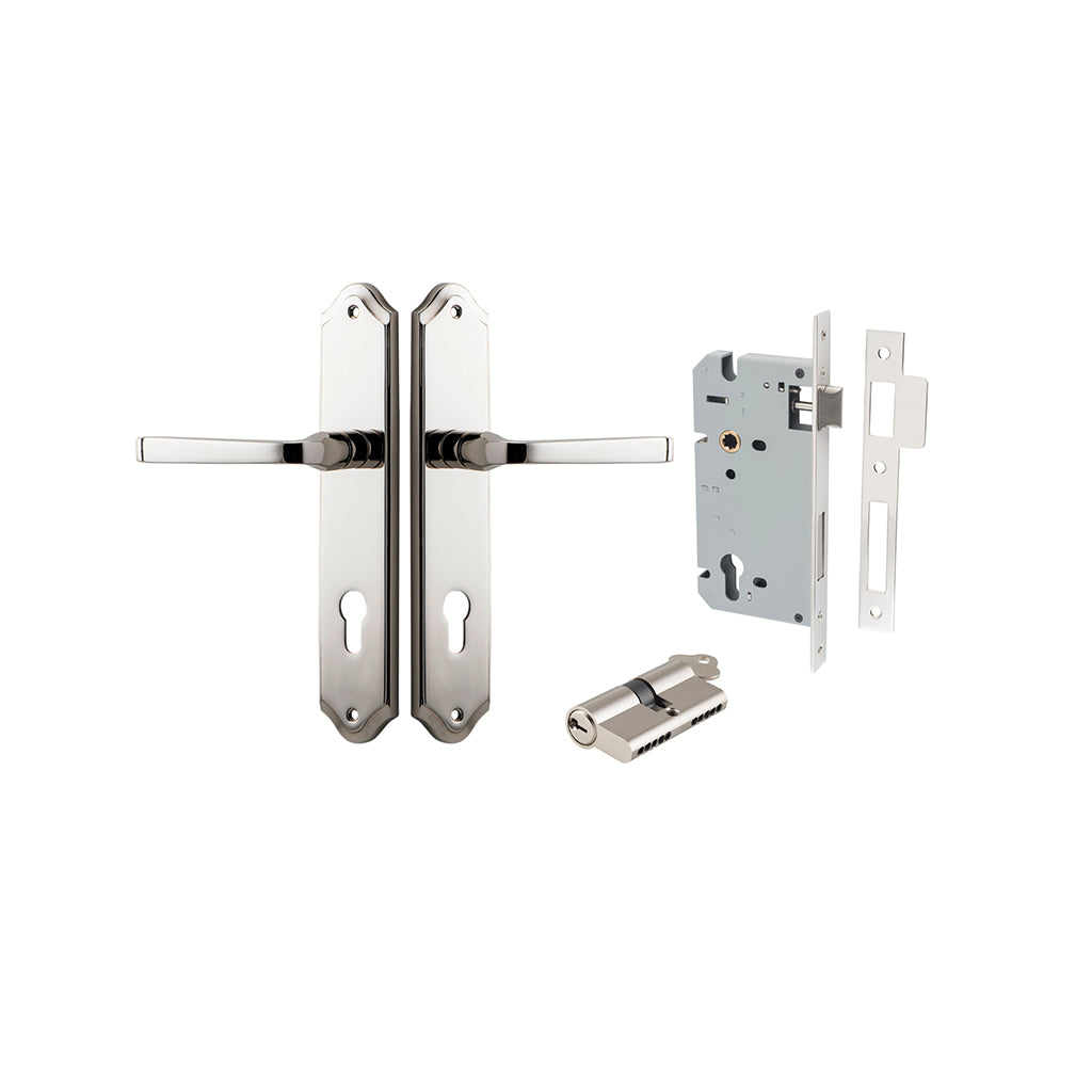 Annecy Lever - Shouldered Backplate Polished Nickel / Entrance / Entrance Kit Dual Function (Key-Key)