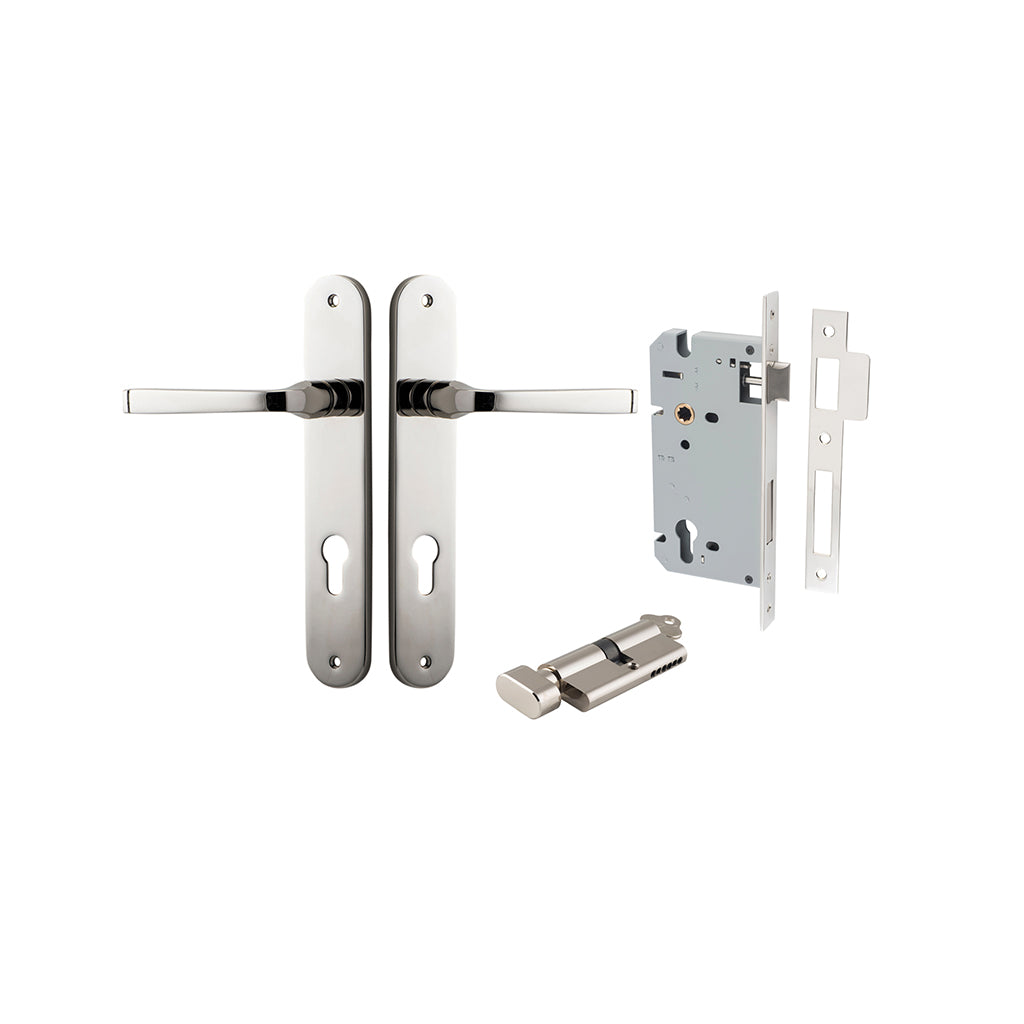 Annecy Lever - Oval Backplate Polished Nickel / Entrance / Entrance Kit (Key-Thumb)