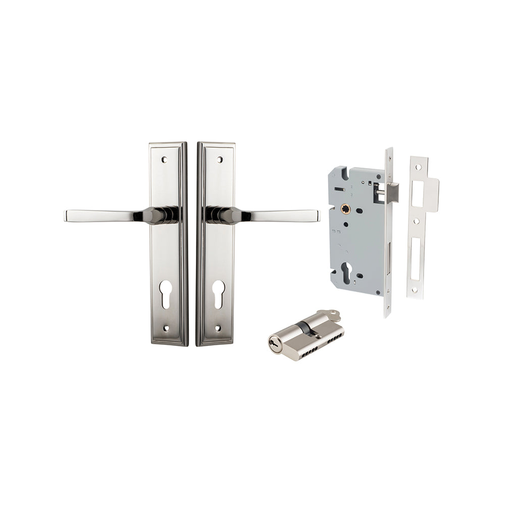 Annecy Lever - Stepped Backplate Polished Nickel / Entrance / Entrance Kit Dual Function (Key-Key)