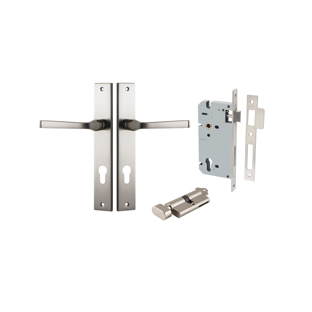 Annecy Lever - Rectangular Backplate Satin Nickel / Entrance / Entrance Kit (Key-Thumb)