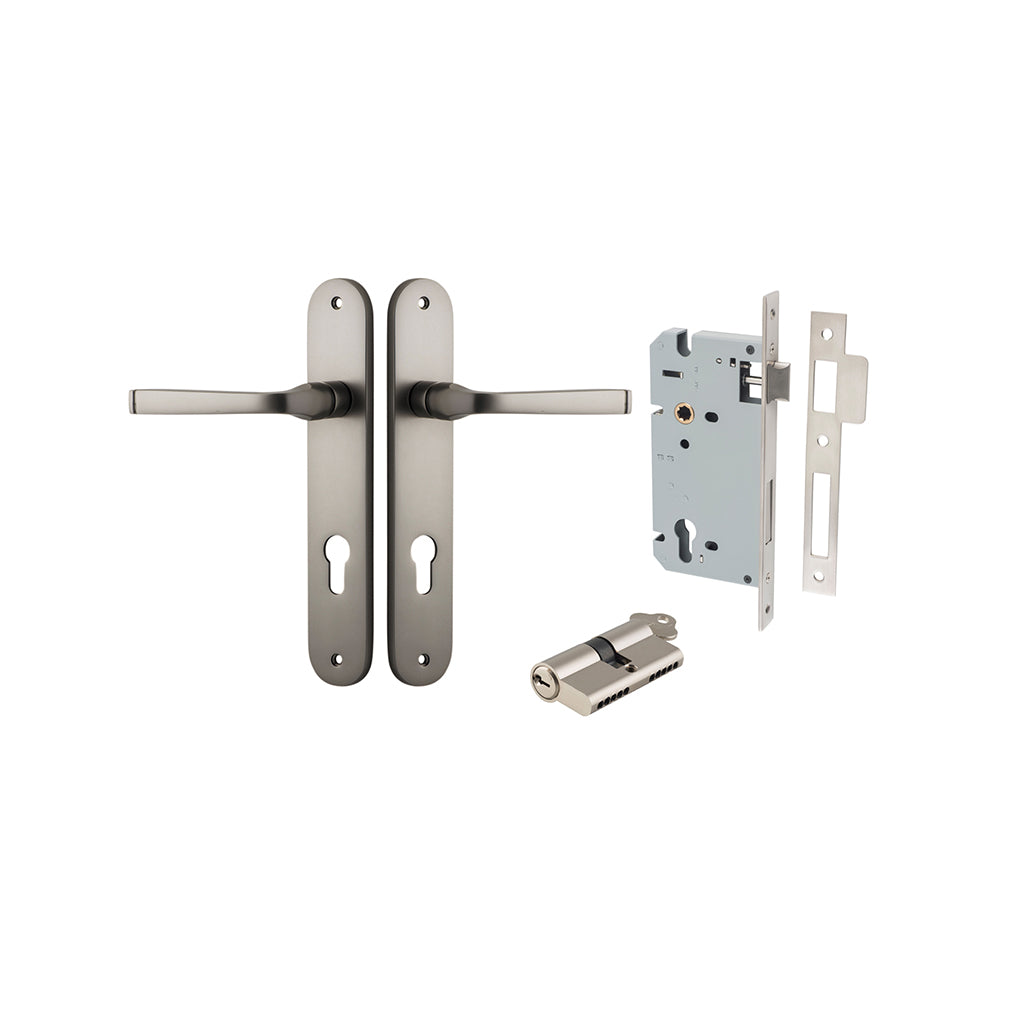 Annecy Lever - Oval Backplate Satin Nickel / Entrance / Entrance Kit Dual Function (Key-Key)