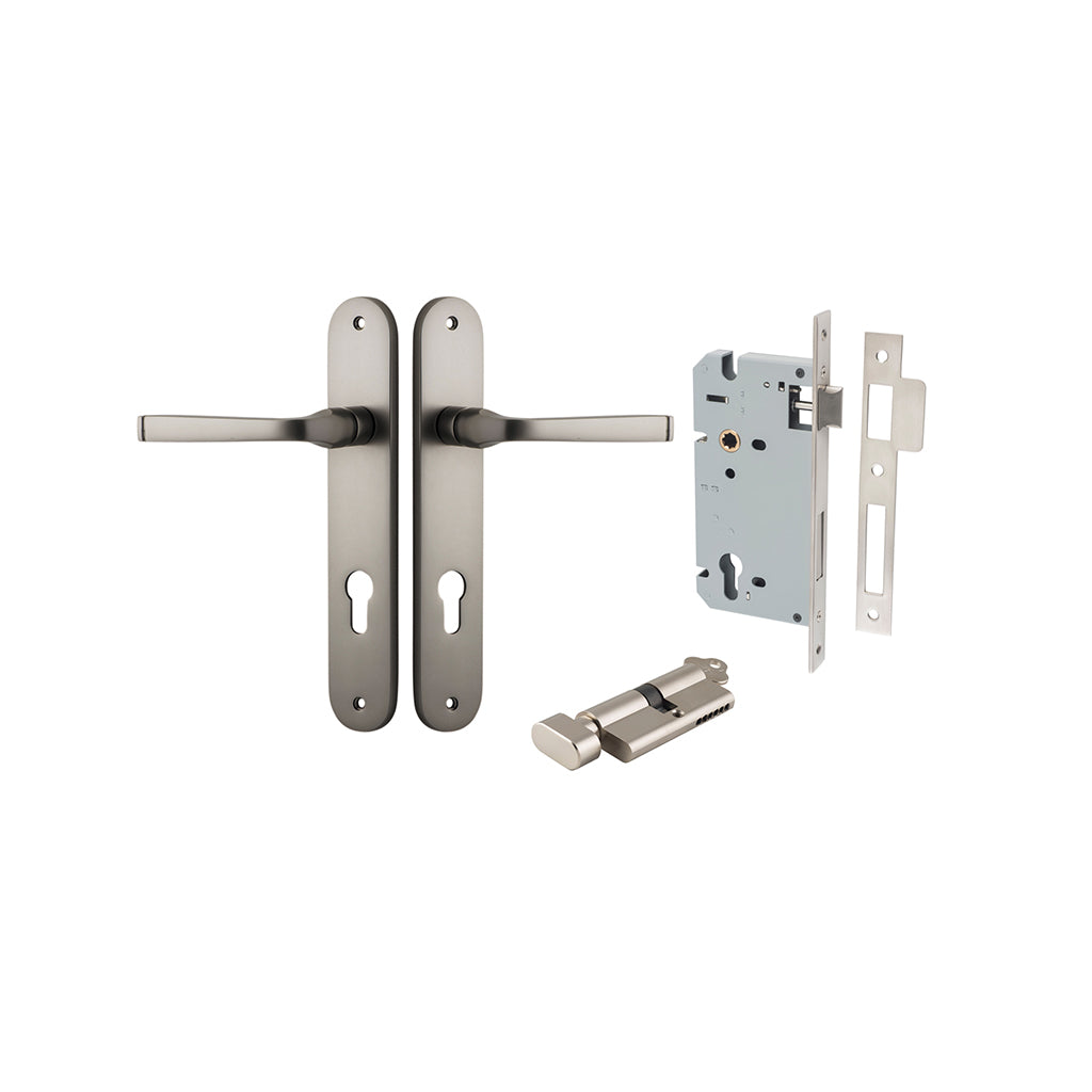 Annecy Lever - Oval Backplate Satin Nickel / Entrance / Entrance Kit (Key-Thumb)