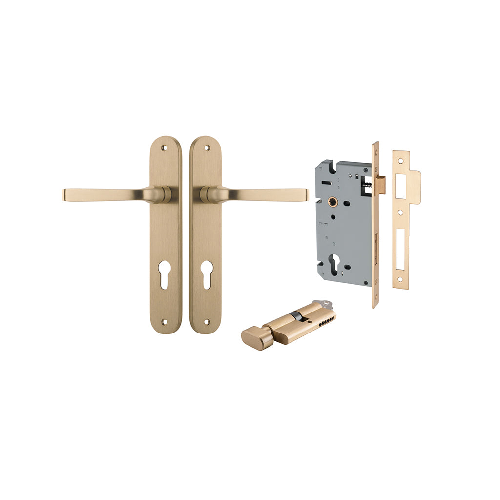 Annecy Lever - Oval Backplate Brushed Brass / Entrance / Entrance Kit (Key-Thumb)