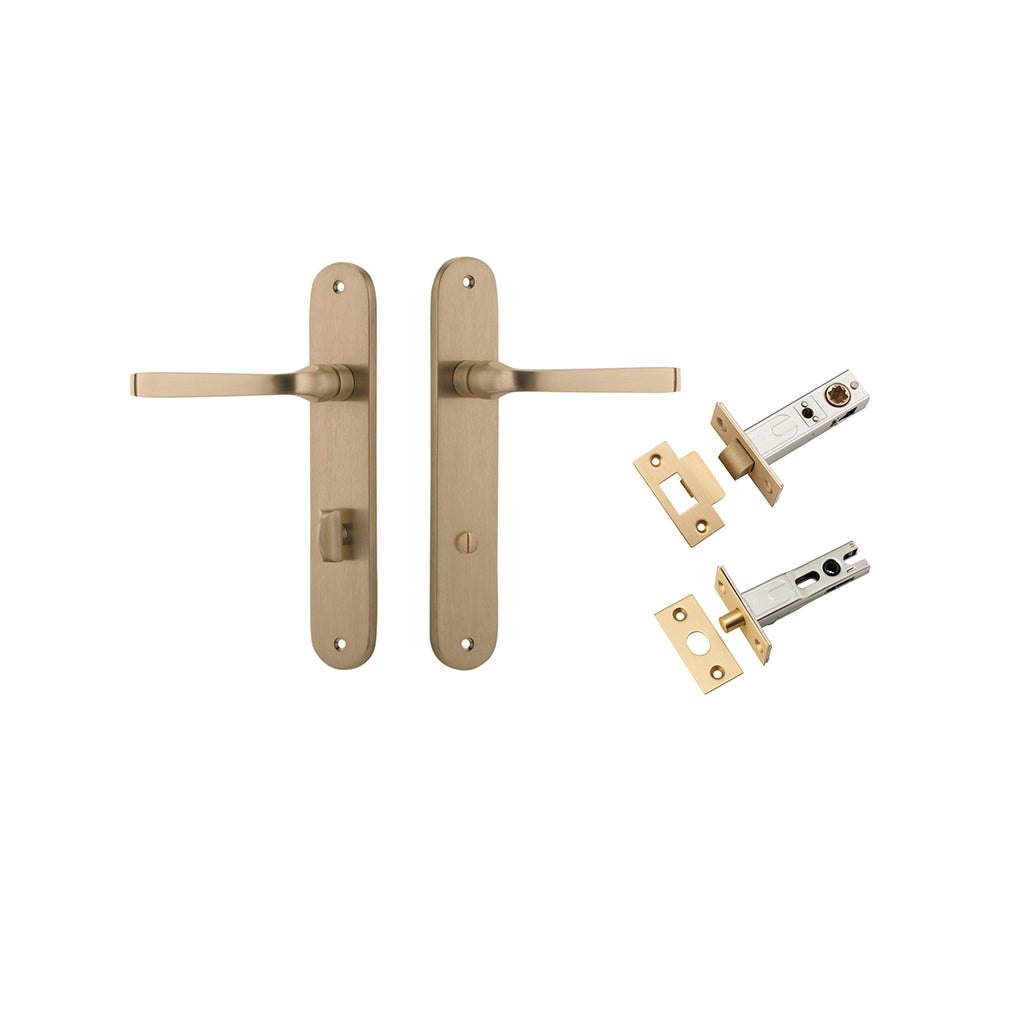 Annecy Lever - Oval Backplate Brushed Brass / Privacy / Separate Privacy Kit