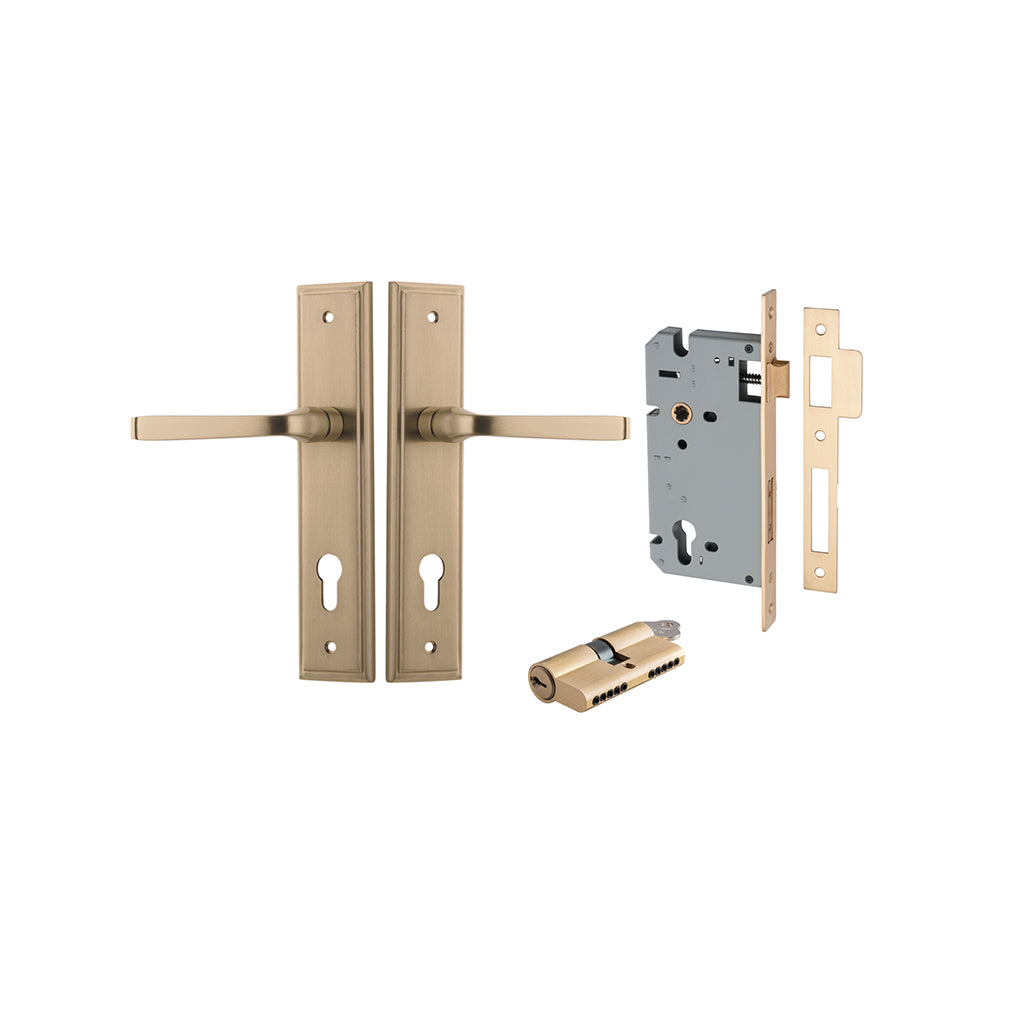 Annecy Lever - Stepped Backplate Brushed Brass / Entrance / Entrance Kit Dual Function (Key-Key)