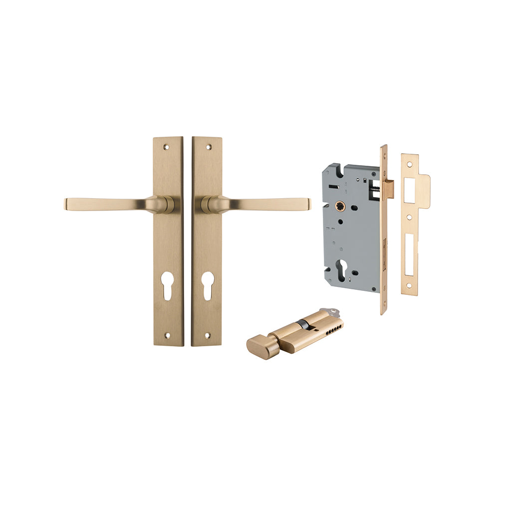 Annecy Lever - Rectangular Backplate Brushed Brass / Entrance / Entrance Kit (Key-Thumb)