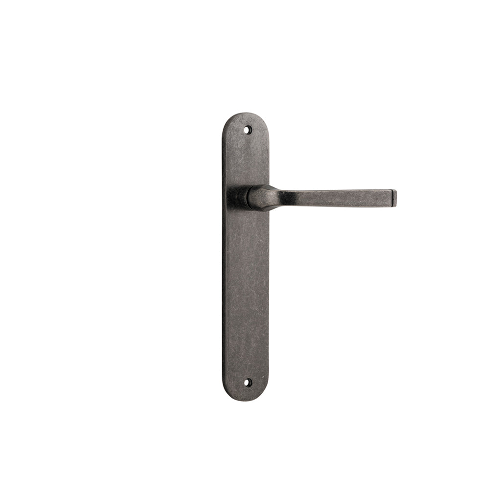 Annecy Lever - Oval Backplate Distressed Nickel / Passage / Lever Set Only