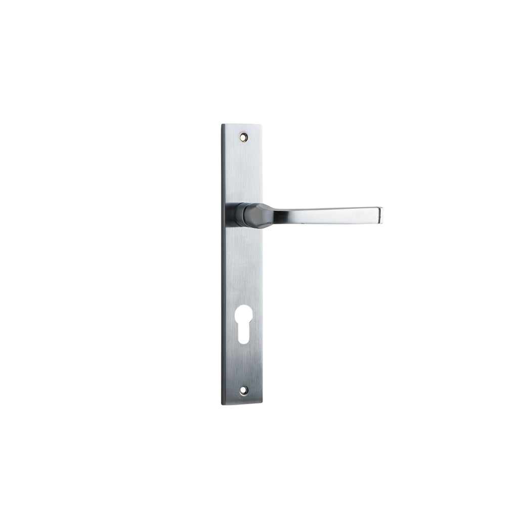 Annecy Lever - Rectangular Backplate Brushed Chrome / Entrance / Lever Set Only