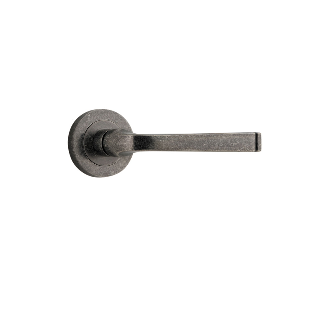 Annecy Lever - Round Rose Distressed Nickel / Passage / Lever Set Only