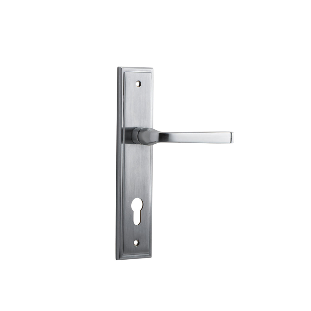 Annecy Lever - Stepped Backplate Brushed Chrome / Entrance / Lever Set Only