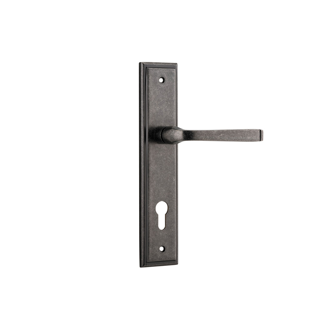Annecy Lever - Stepped Backplate Distressed Nickel / Entrance / Lever Set Only