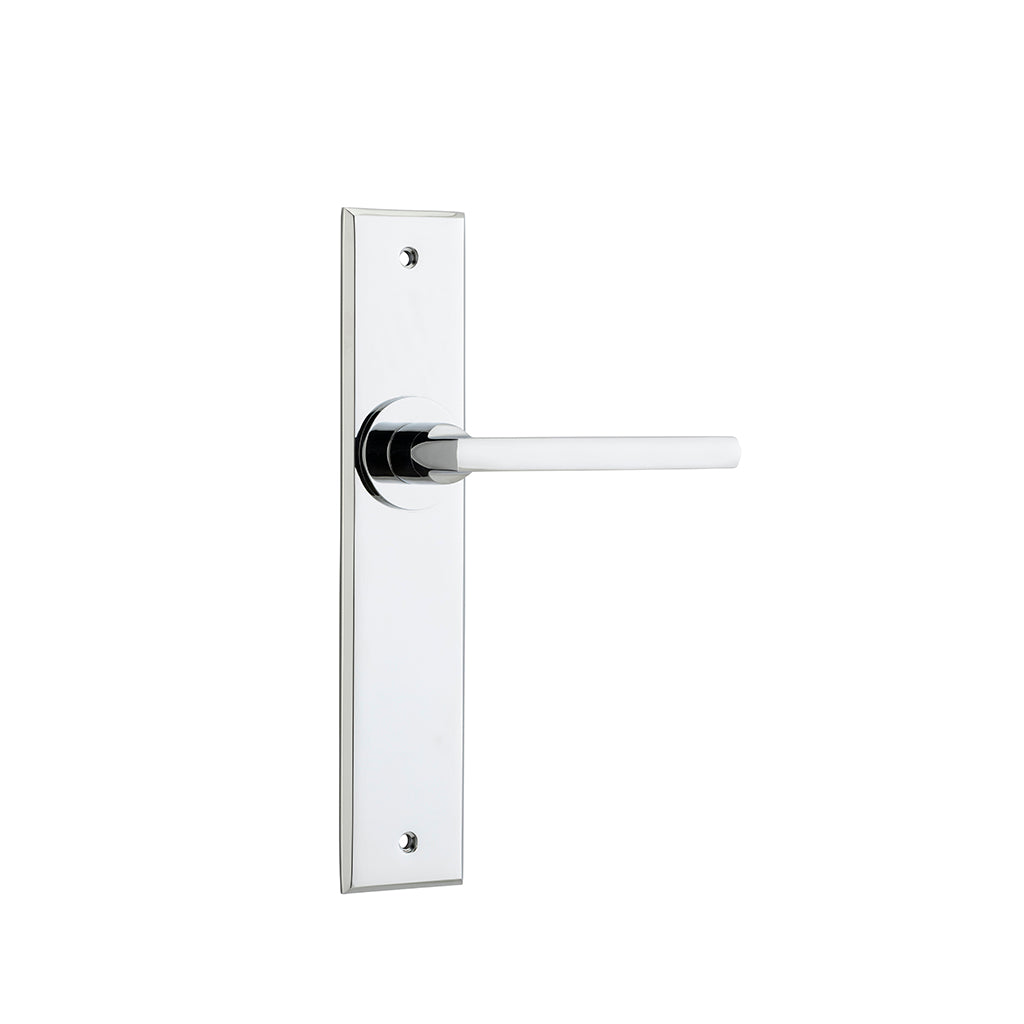 Baltimore Lever - Chamfered Backplate Polished Chrome / Passage / Lever Set Only