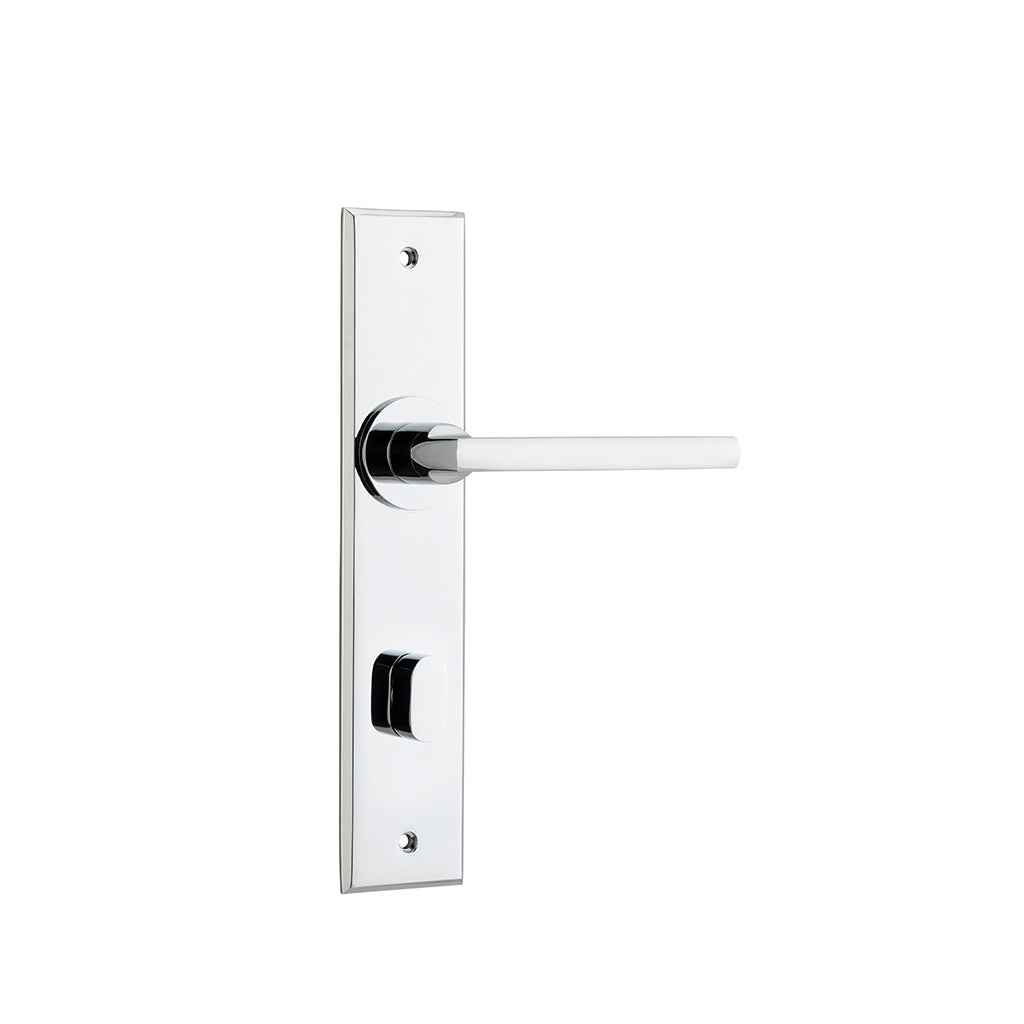 Baltimore Lever - Chamfered Backplate Polished Chrome / Privacy / Lever Set Only