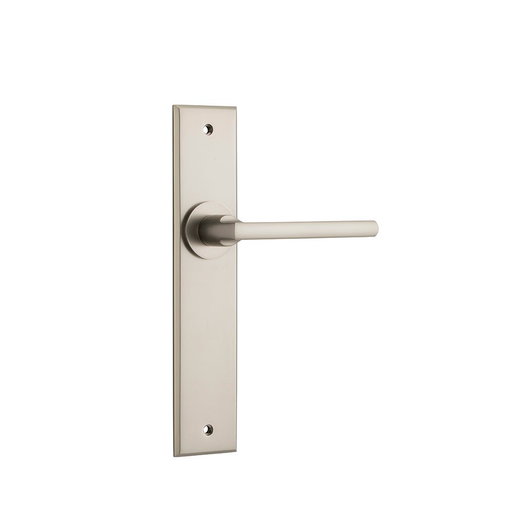 Baltimore Lever - Chamfered Backplate Satin Nickel / Passage / Lever Set Only