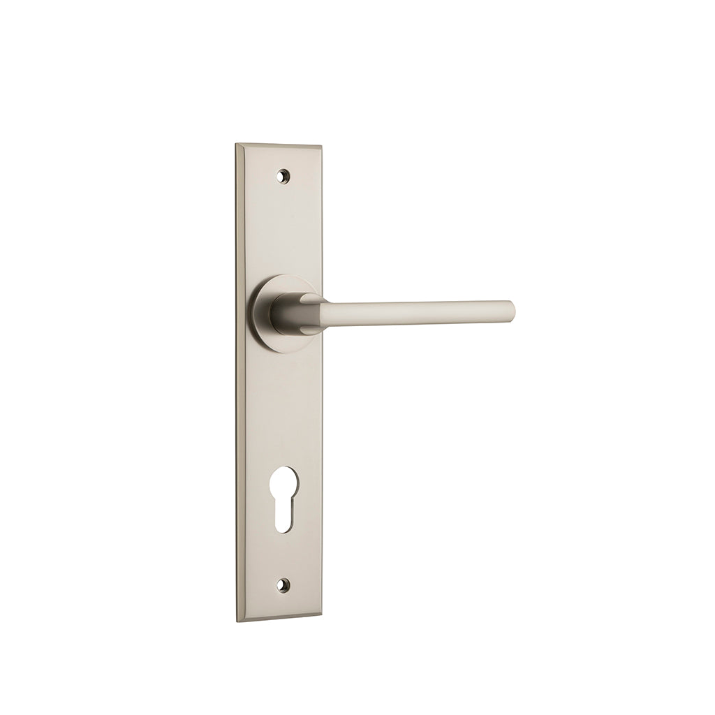 Baltimore Lever - Chamfered Backplate Satin Nickel / Entrance / Lever Set Only