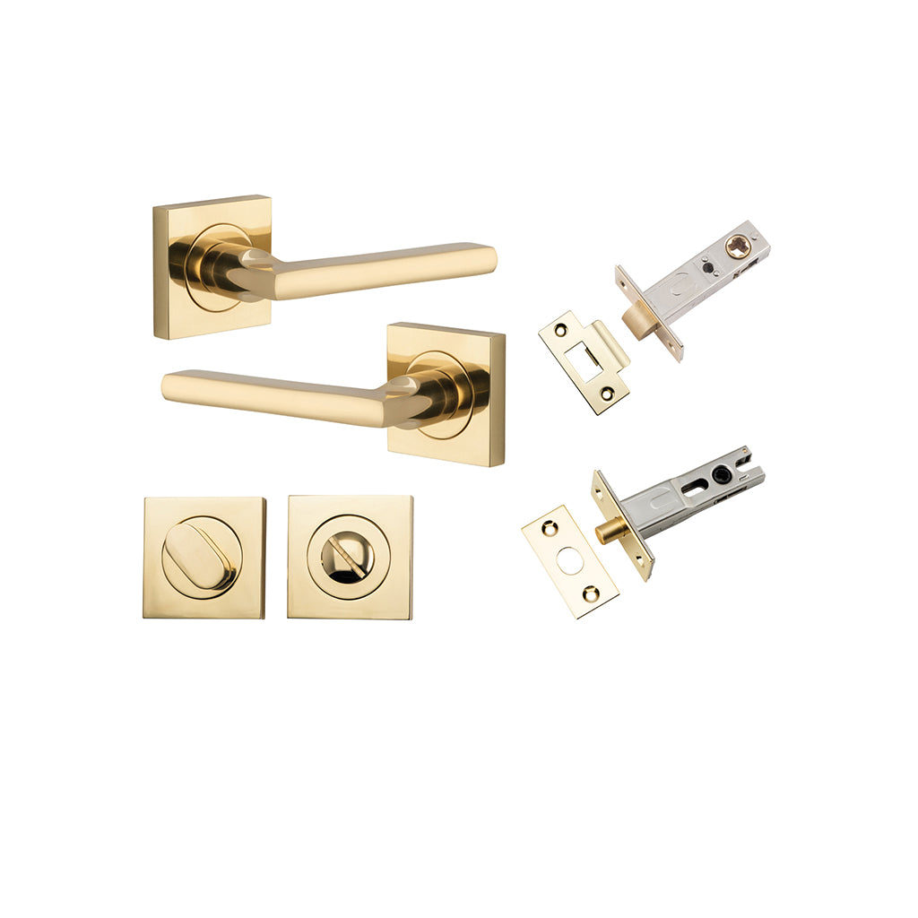 Baltimore Lever - Square Rose Polished Brass / Privacy / Separate Privacy Kit