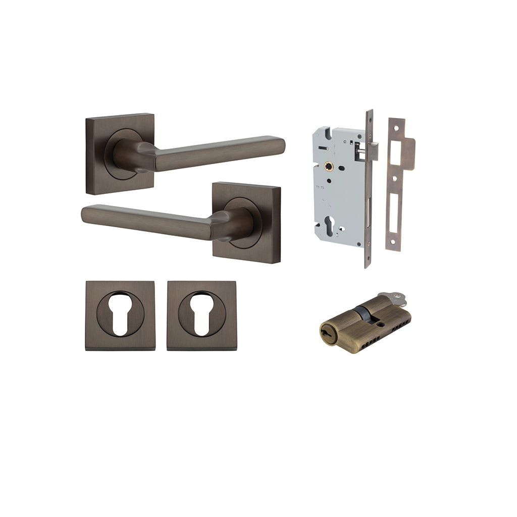 Baltimore Lever - Square Rose Signature Brass / Entrance / Entrance Kit Dual Function (Key-Key)
