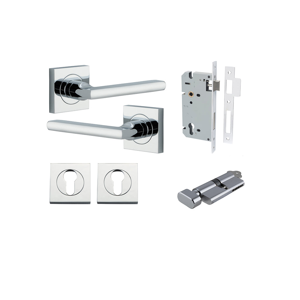 Baltimore Lever - Square Rose Polished Chrome / Entrance / Entrance Kit (Key-Thumb)