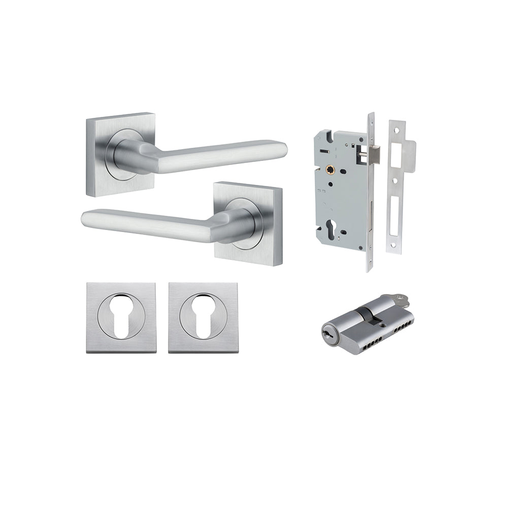 Baltimore Lever - Square Rose Brushed Chrome / Entrance / Entrance Kit Dual Function (Key-Key)