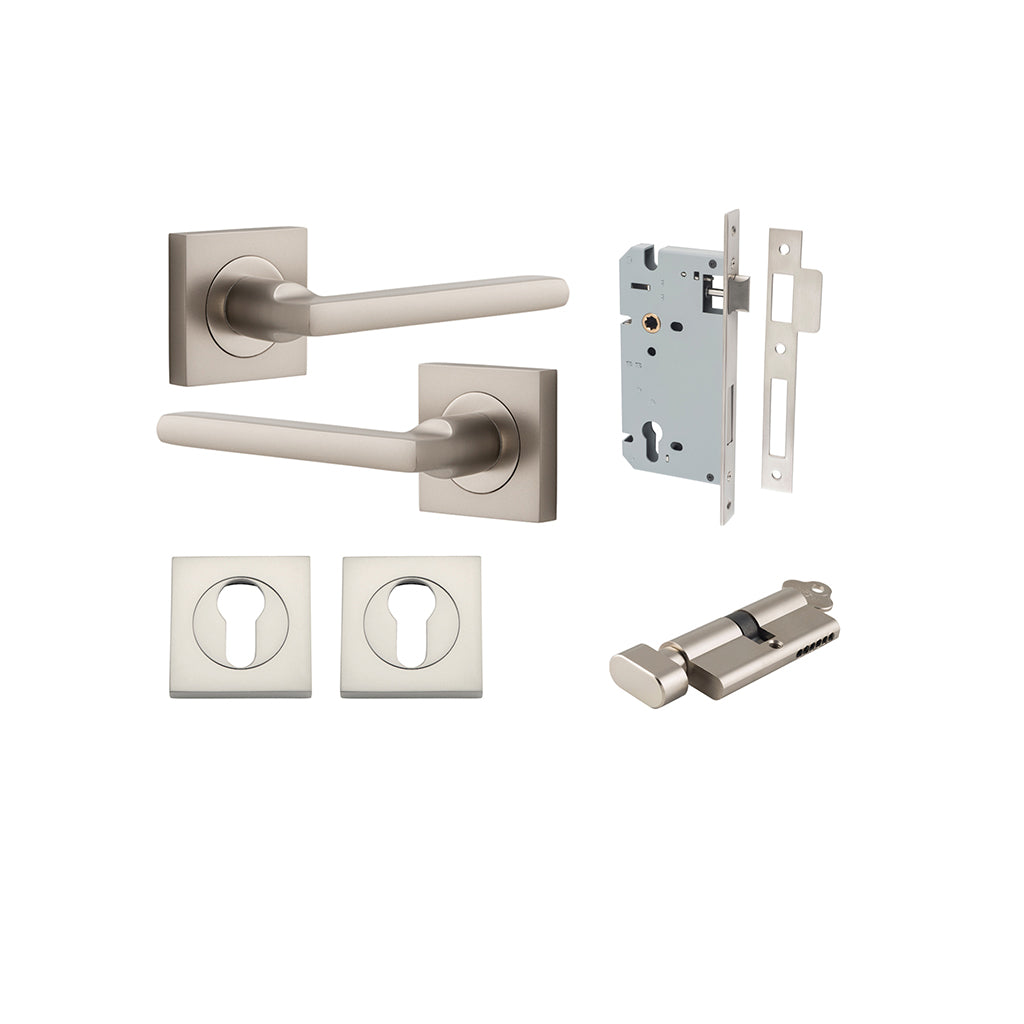 Baltimore Lever - Square Rose Satin Nickel / Entrance / Entrance Kit (Key-Thumb)