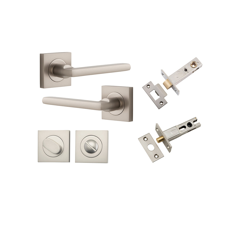 Baltimore Lever - Square Rose Satin Nickel / Privacy / Separate Privacy Kit