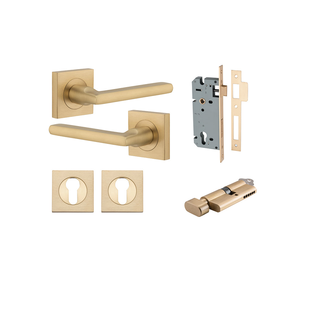 Baltimore Lever - Square Rose Brushed Brass / Entrance / Entrance Kit (Key-Thumb)