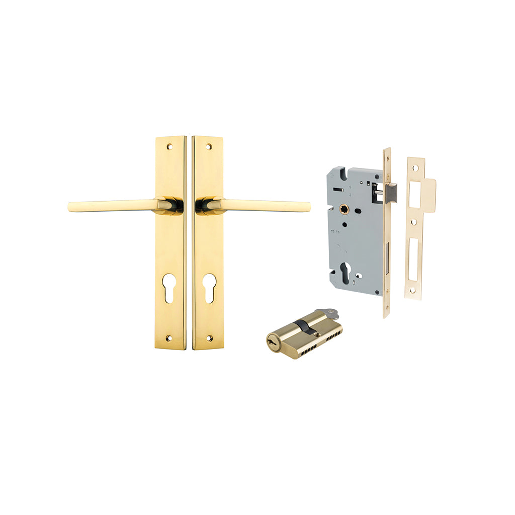 Baltimore Lever - Rectangular Backplate Polished Brass / Entrance / Entrance Kit Dual Function (Key-Key)