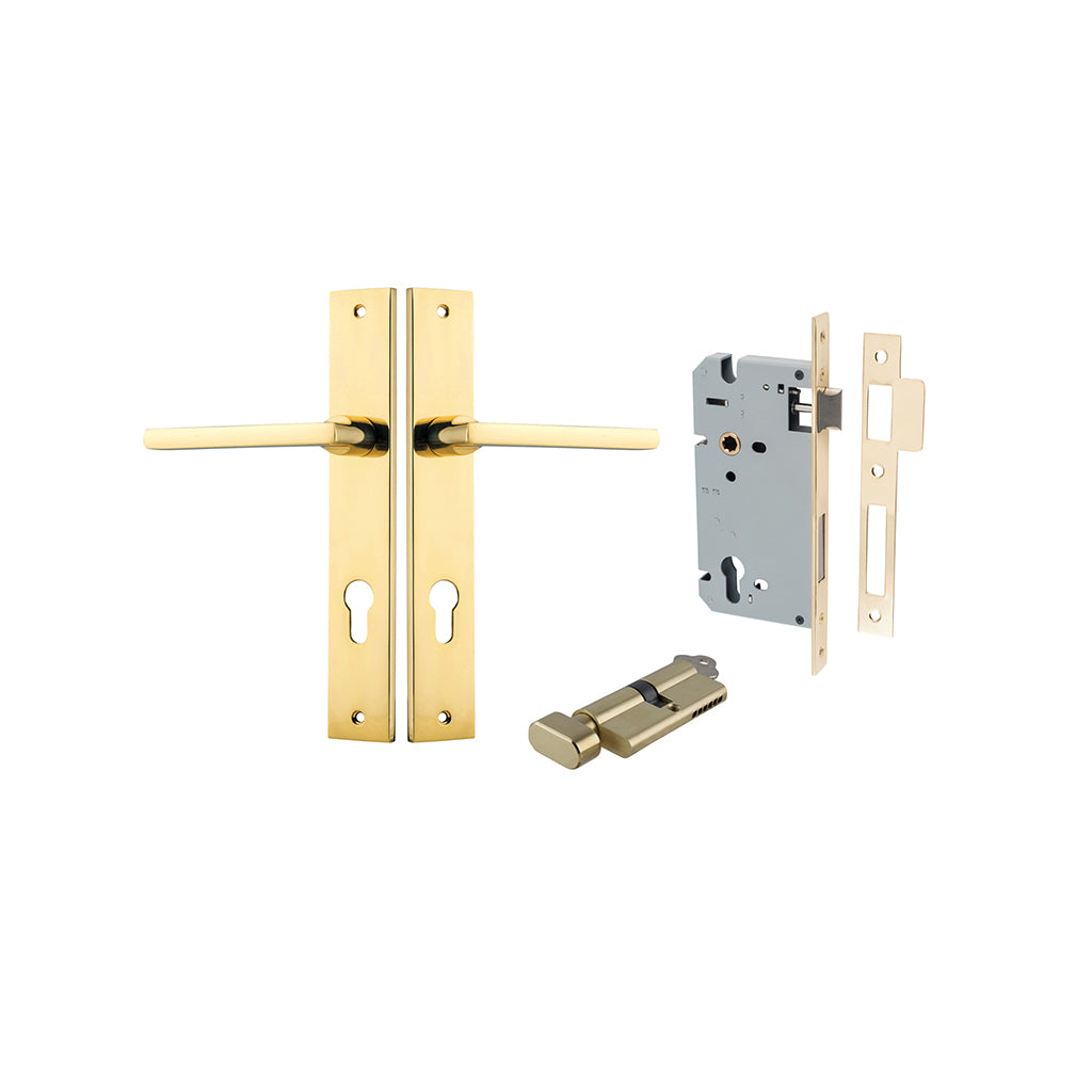 Baltimore Lever - Rectangular Backplate Polished Brass / Entrance / Entrance Kit (Key-Thumb)