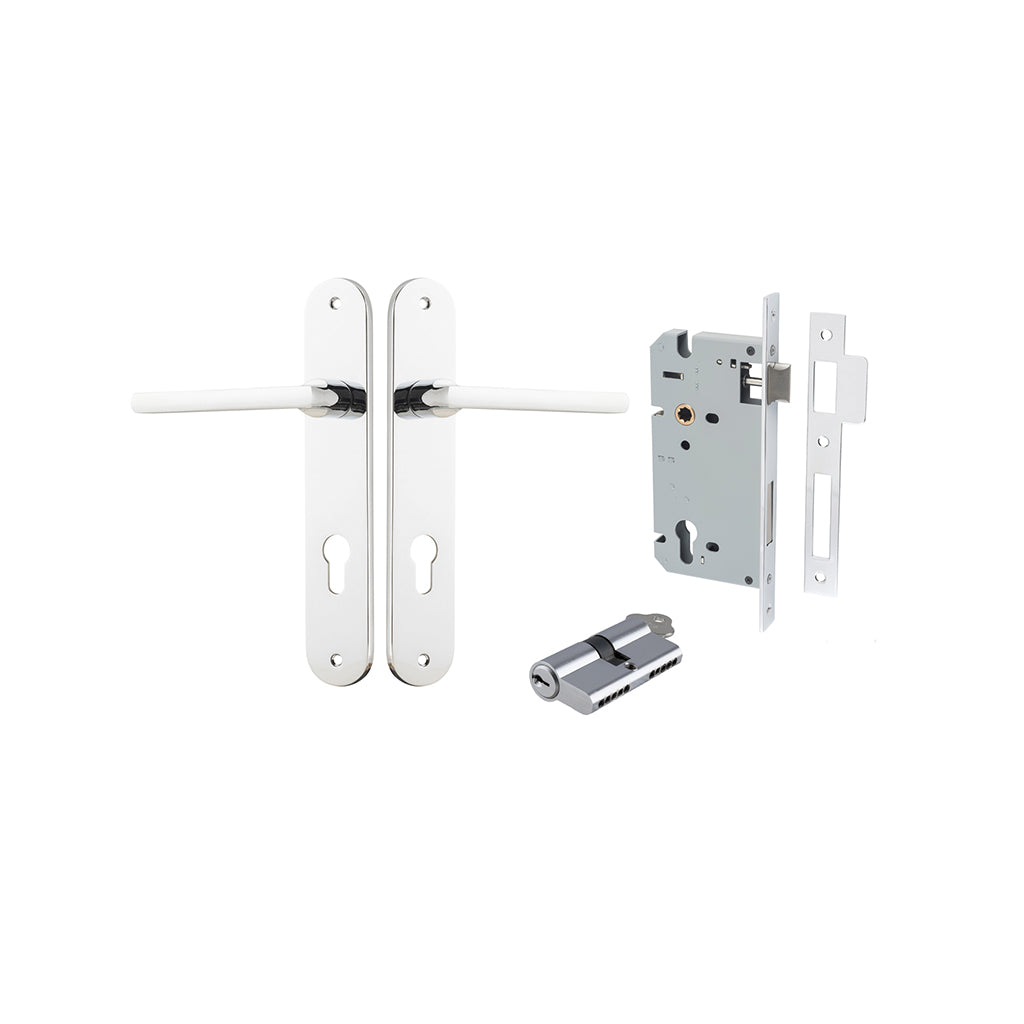 Baltimore Lever - Oval Backplate Polished Chrome / Entrance / Entrance Kit Dual Function (Key-Key)